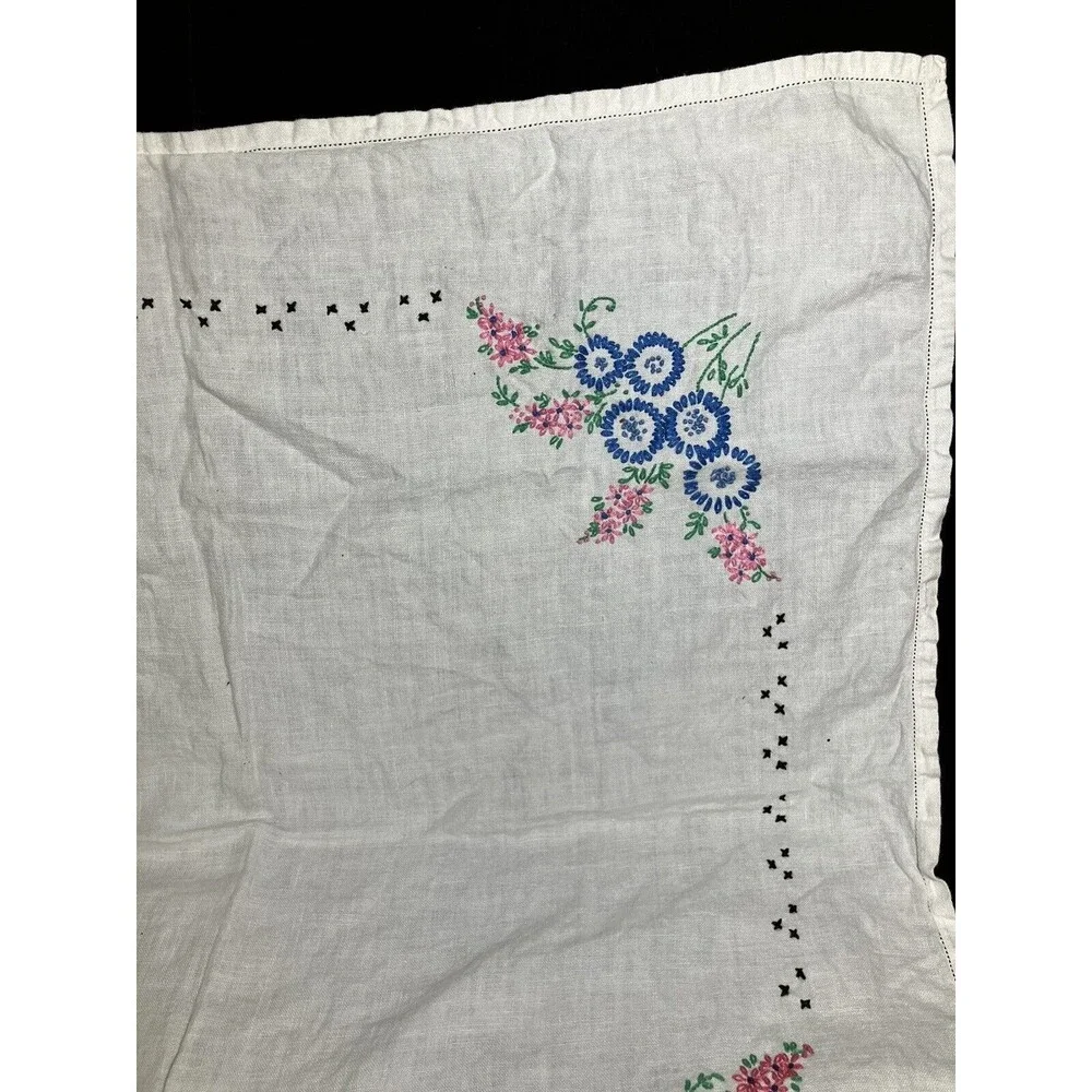 Vintage Tablecloth White Embroidered Floral - 31